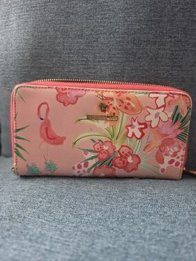 Spartina 449 Pink Floral Zip Wallet with Gold Accent